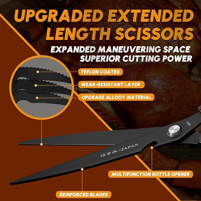 HUUSK Kitchen Shears Set Upgraded - Stainless Steel Kitchen Scissors, Sharp Meat Scissors, Heavy Duty Poultry Shear, Japanese Cooking Scissor for Food, Dishwasher Safe, Christmas Gifts for Men Women