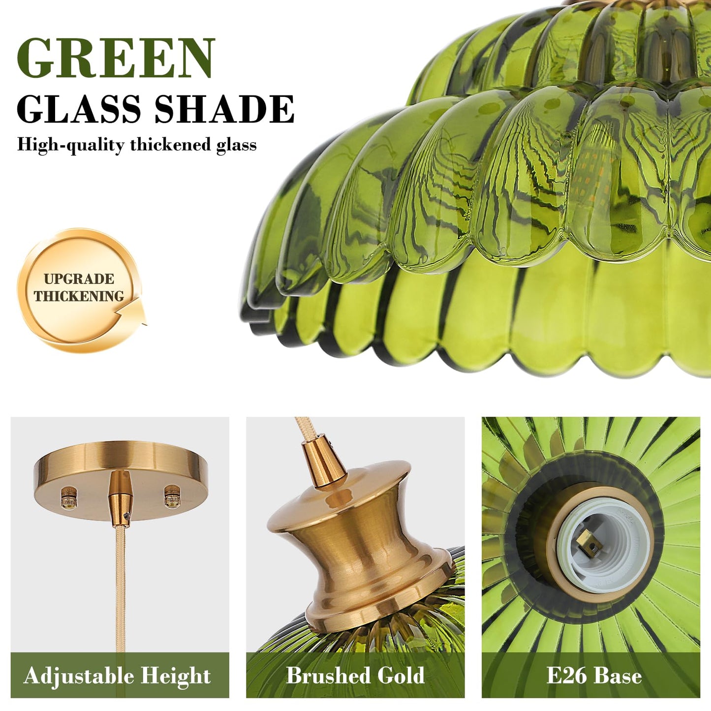 Mgcanyu Green Glass Pendant Lights  11.8 Vintage Lighting Glass Light Fixtures Brushed Gold Modern Glass Chandelier Hanging Ceiling For Kitchen Island Dining Room Restaurant Foyer Entryway
