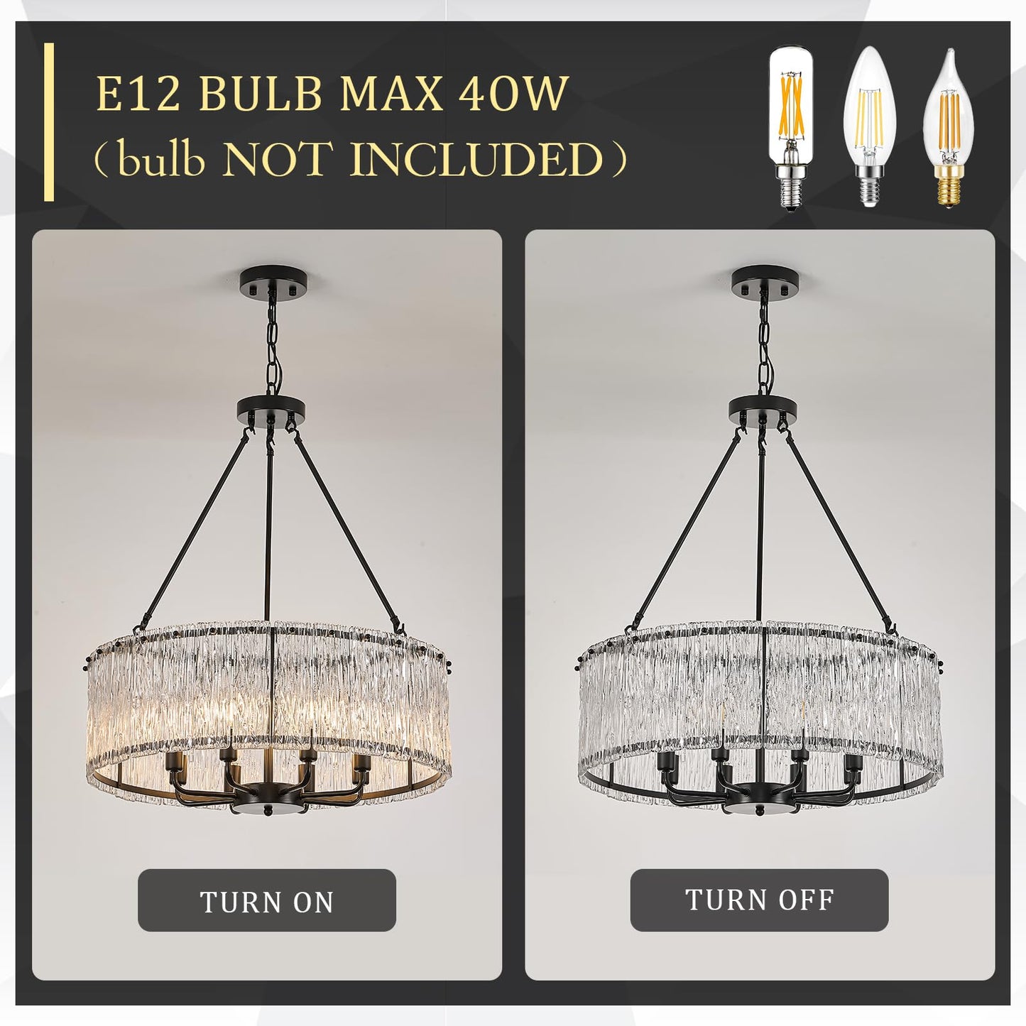 Modern Drum Chandelier 24.4 Black Crystal Glass Chandeliers 8-Light stylish Ceiling Pendant Lighting Fixture For Dining Room Foyer Living Room Bedroom