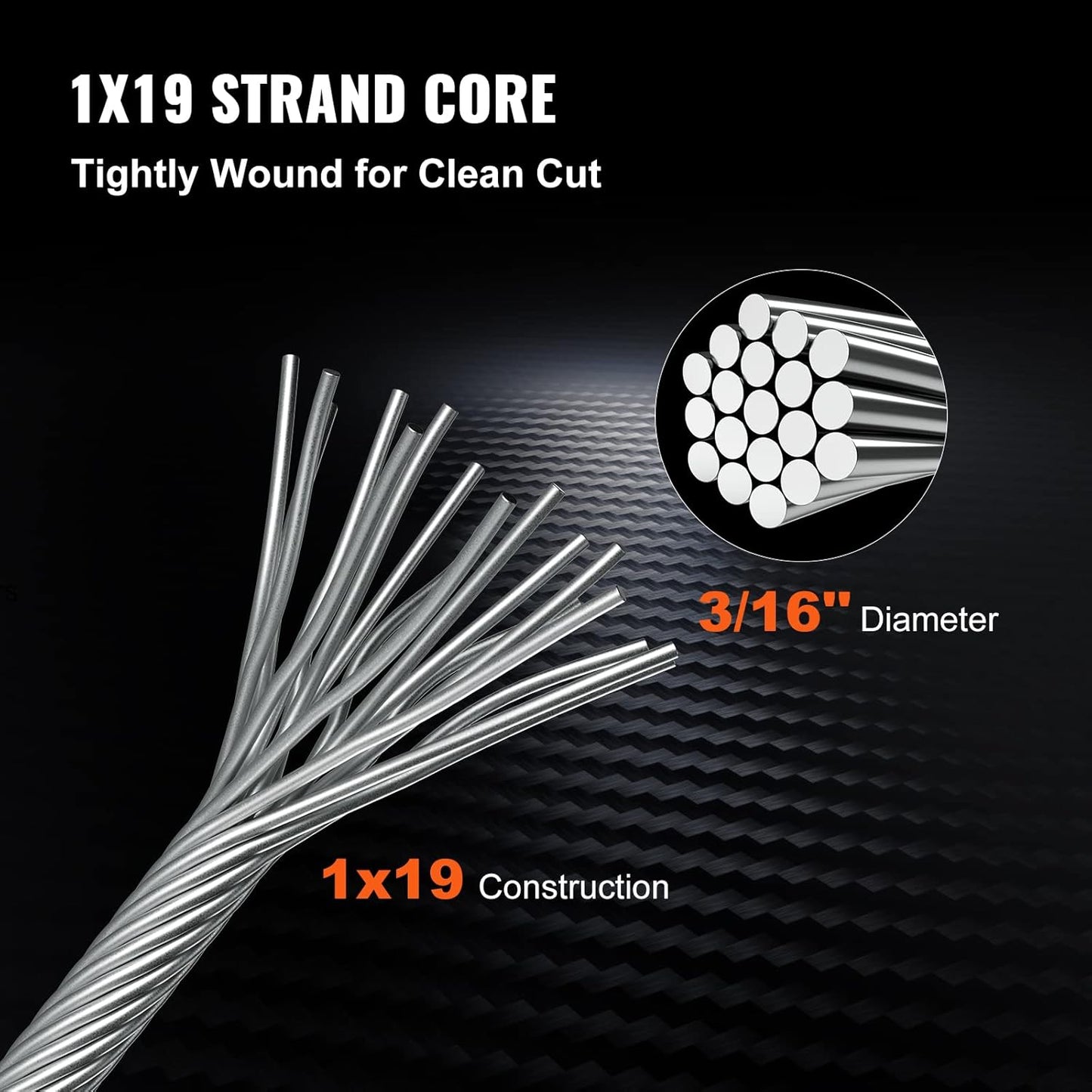 VEVOR 3/16 Stainless Steel Wire Rope 500ft, T316 Steel Wire Cable, Deck Railing 1x19 Strands Construction, 4200LBS Breaking Strength for Stair Handrail Clothesline