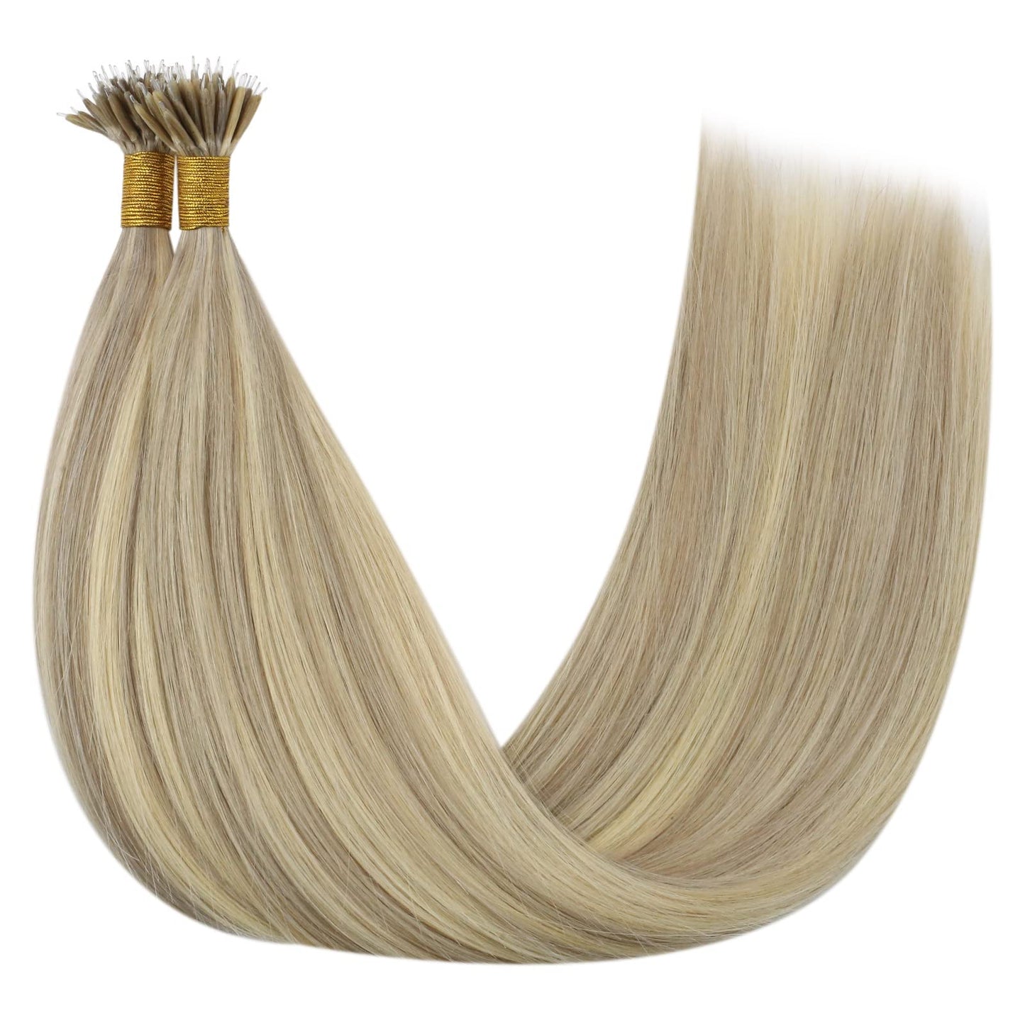 Easyouth Nano Extensions Human Hair Blonde Nanos Ring Hair Extensions Golden Blonde Highlighted Medium Brown Nano Beads Extensio