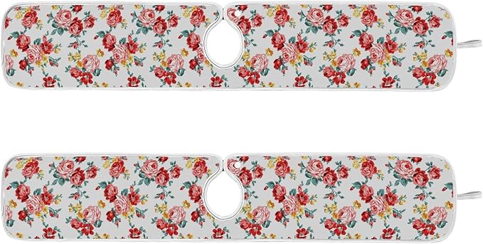 Kitchen Faucet Absorbent Mat,Rose Floral Flower Water Splash Guard for Sink, Faucet Drip Catcher Thicken Sponge Microfiber Faucet Water Catcher Mat Sink Absorbent Mat for Kitchen 14x5in 2Pack