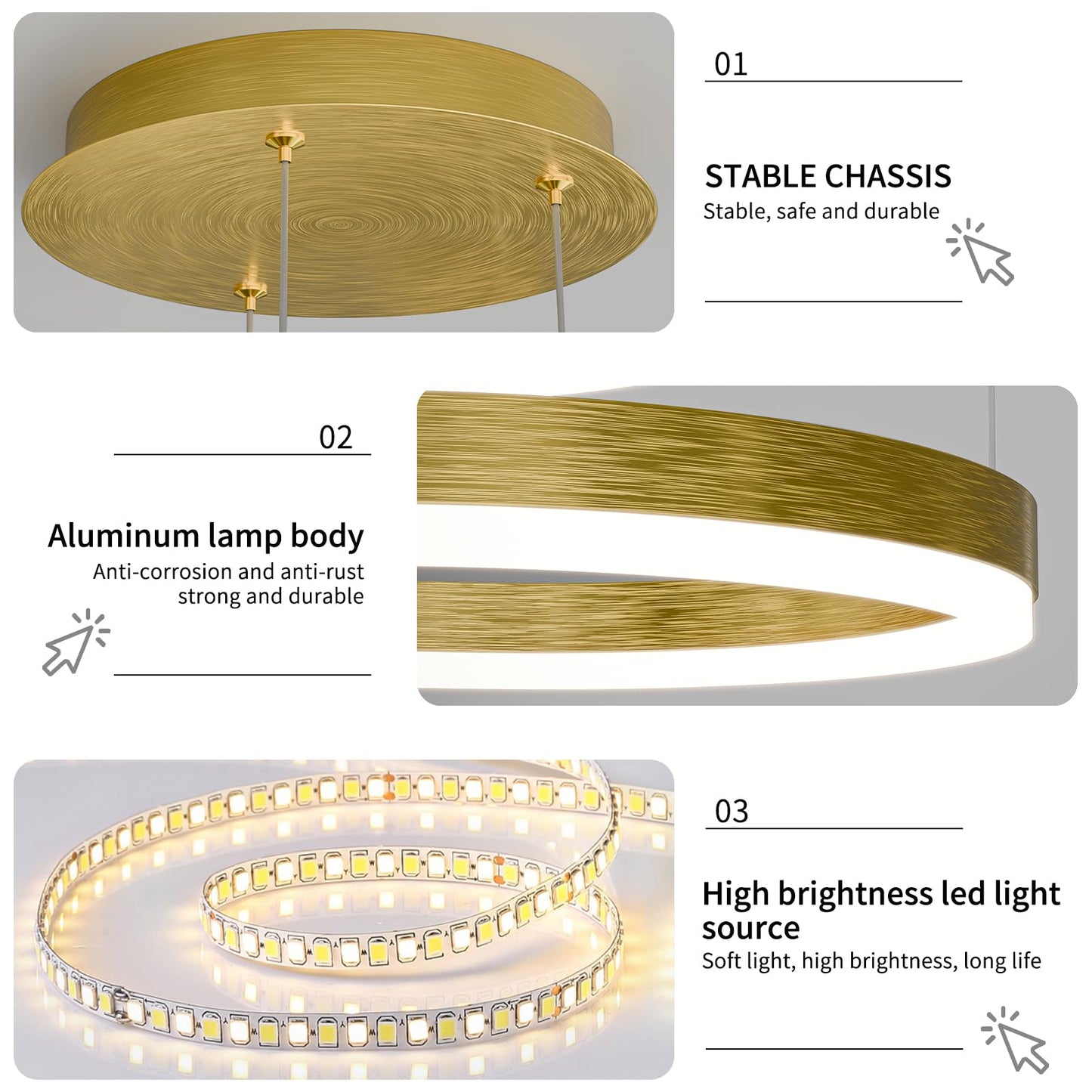 Mikeru Modern LED Chandelier Light with Remote Control, 3000K-6500K Adjustable, 4 Rings, B-Black, 15.7+23.6+31.