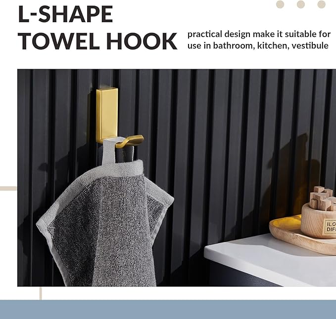 APLusee Brushed Gold Bathroom Towel Hooks 2 Pack, 304 Stainless Steel Robe Hooks for Bathroom Kitchen Garage, Wall Mounted