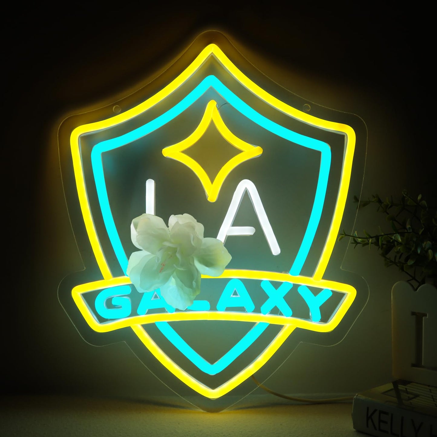 Wonderfullife Galaxy Soccer Neon Sign For Club Garage Or Man Cave Decor Gifts For Men With La Football Team Logo Bright Neon For Party Bar Dorm Office Wall Art And Game Room Deco.