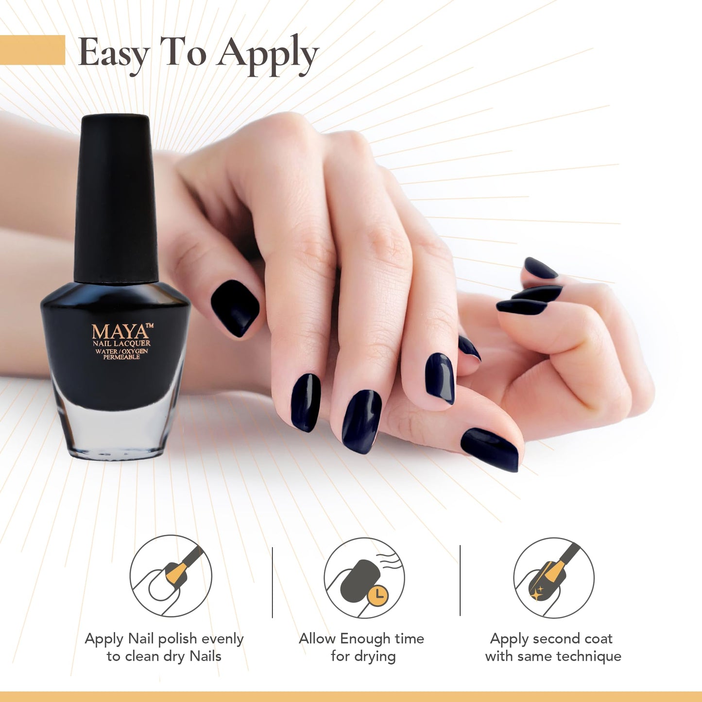 MAYA Black Gel Nail Polish - Quick Dry, Non-Toxic, Breathable & Cruelty-Free Nail Art DIY Manicure, Certified Halal Nail Kit - 0