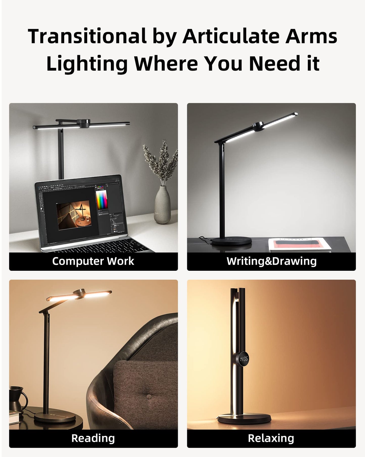 EZVALO Smart Desk Lamp with APP Control, Auto-Dimming, 3 Color Temperatures, LETD01 Model, Black, 2024 Newest Model