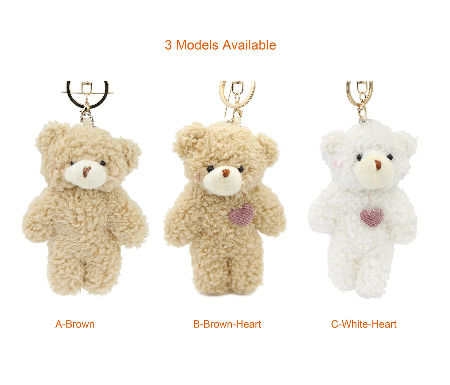 Zitokin Bear Plush Keychain Toys for Kids with Purple Heart 5" Inch Stuffed Teddy Plushie Backpack Purse Pendant Gift for Girls (B-Brown-Heart)