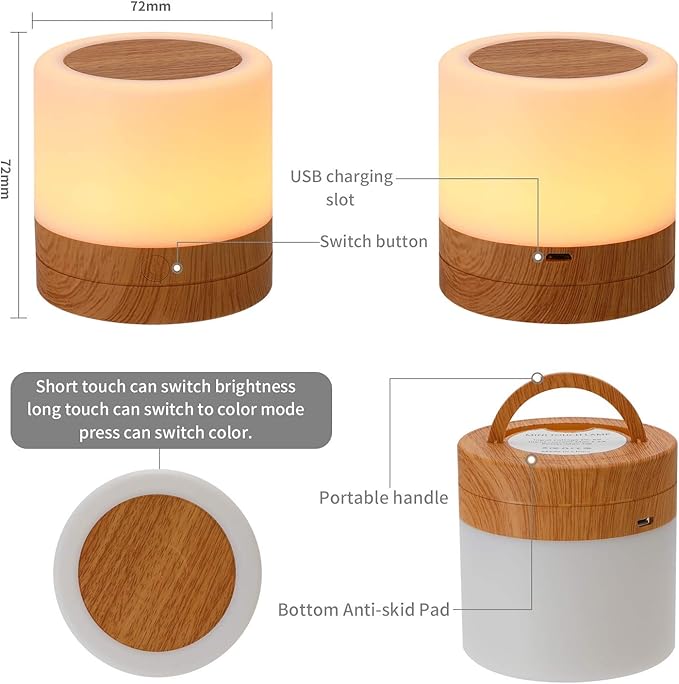 Baby Night Light Nursery Lamp: Touch Dimmable Light for Breastfeeding Kids - Eye-Caring LED Soft Warm White - USB Rechargeable Portable Bedside for Toddlers Bedroom Living Room