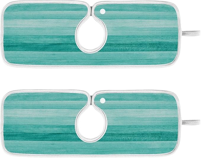 Kitchen Faucet Absorbent Mat,Teal Turquoise Green Wood Water Splash Guard for Sink, Faucet Drip Catcher Thicken Sponge Microfiber Faucet Water Catcher Mat Sink Absorbent Mat for Kitchen 23x5in 2 Pack