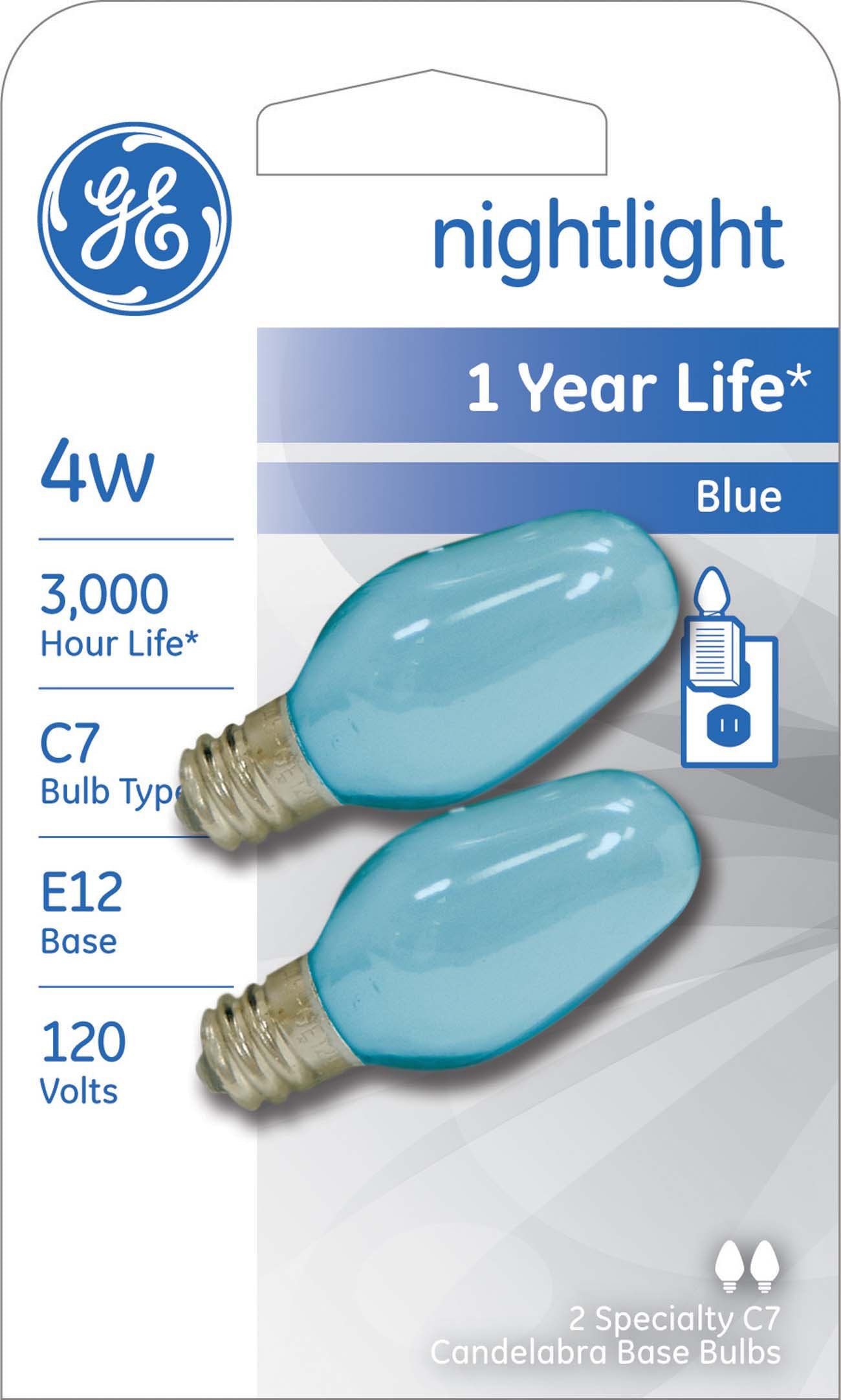 GE Lighting C7 Incandescent Light Bulb, 4-Watt, Blue, 2-Pack, Soft Glass