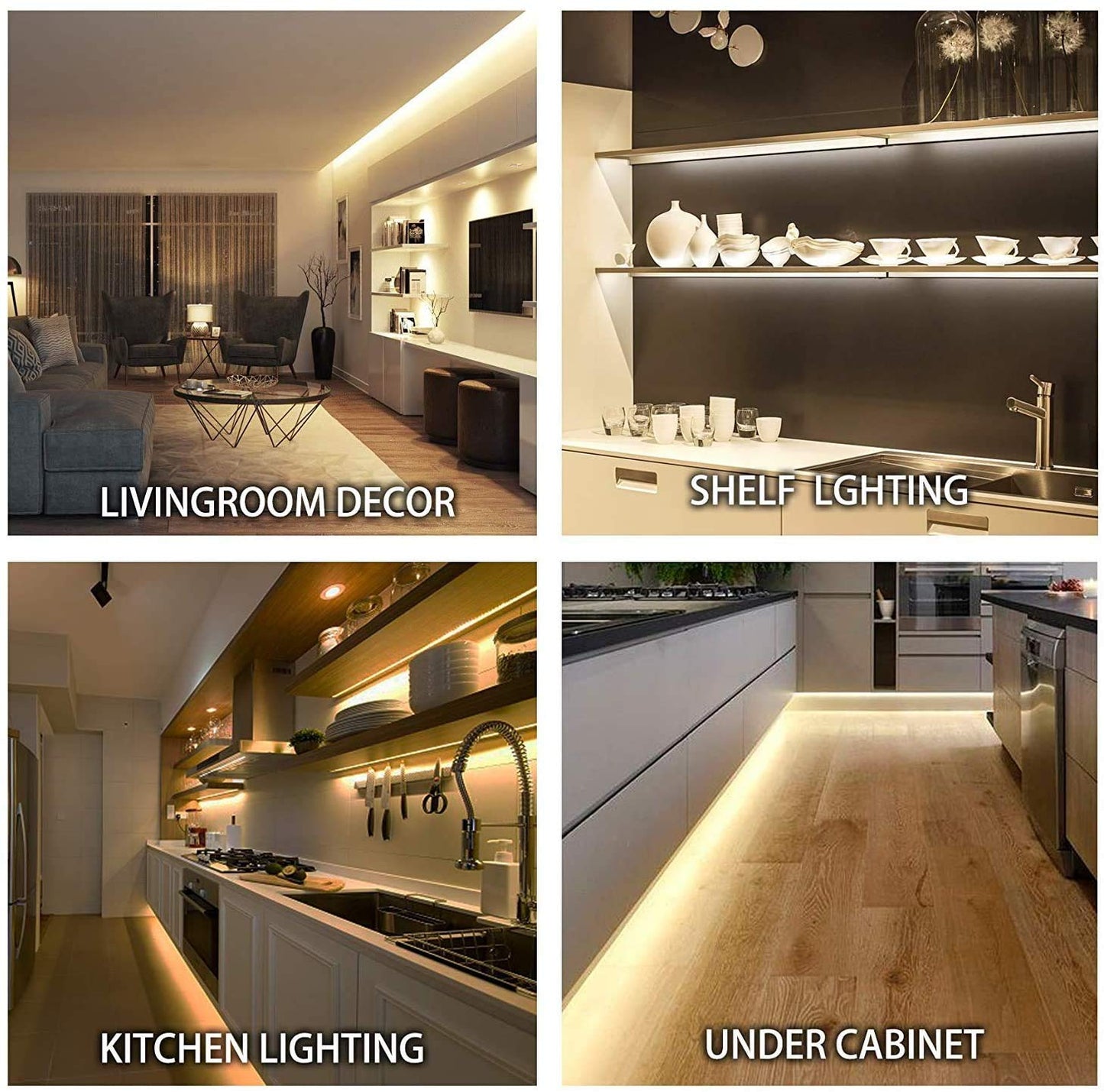 Myplus Under Cabinet Lighting Kit  65.6Ft Dimmable Led Strip Lights With 1200 Leds 24V  Low Power Safety Adapter  Flexible Tape Light For Kitchen Cabinet Bedroom Counter Shelf (Warm White-3000K)