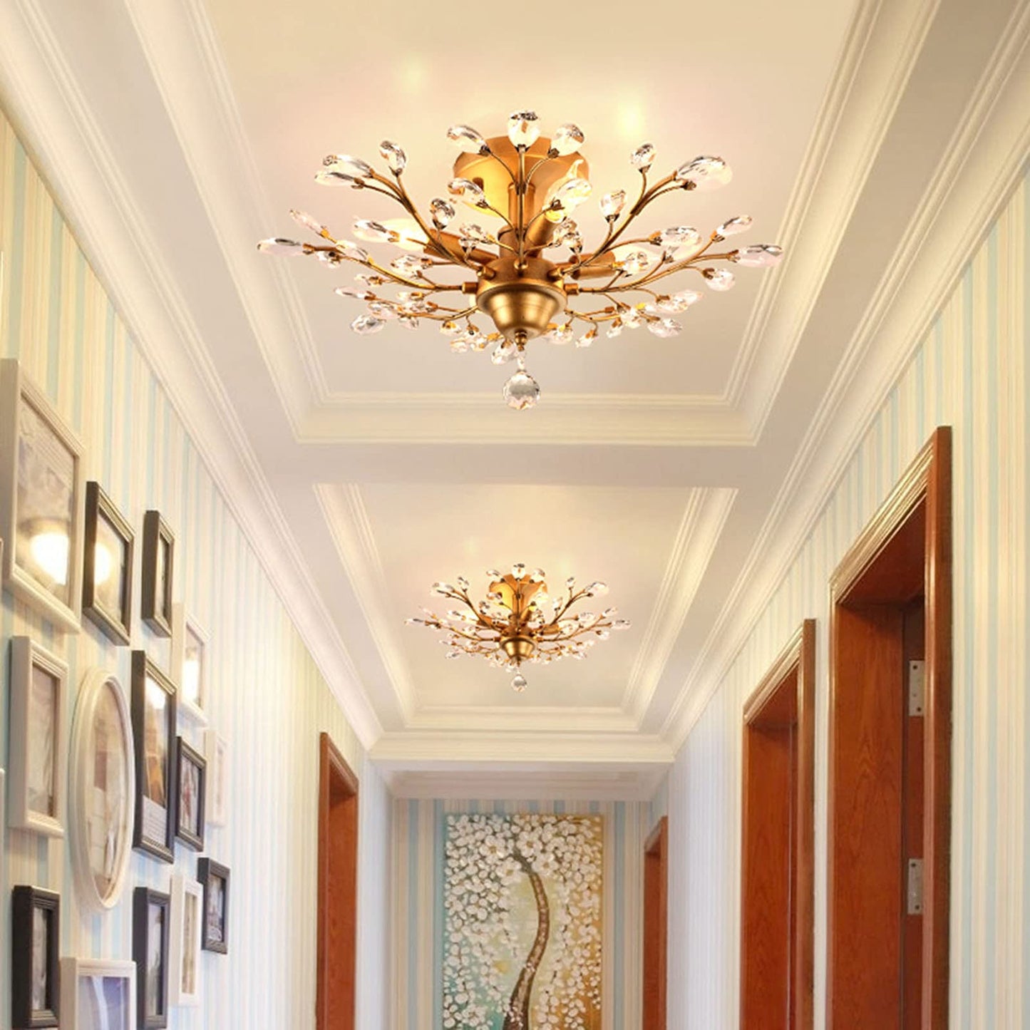 Ganeed Crystal Chandelier Pendant Light, 4-Light Vintage Ceiling Fixture, Gold Finish, Model GLM-XDD-4G