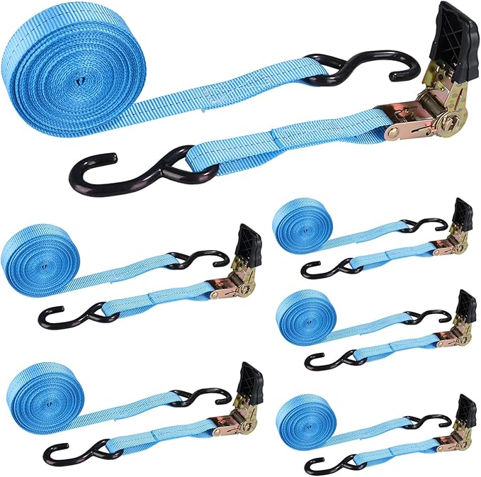 LISHINE 6 Pcs 1 Inch Heavy Duty 20ft Tie Down Straps with Hooks, 2200 LBS Break Strength, Cargo Ratchet Straps for Motorcy...