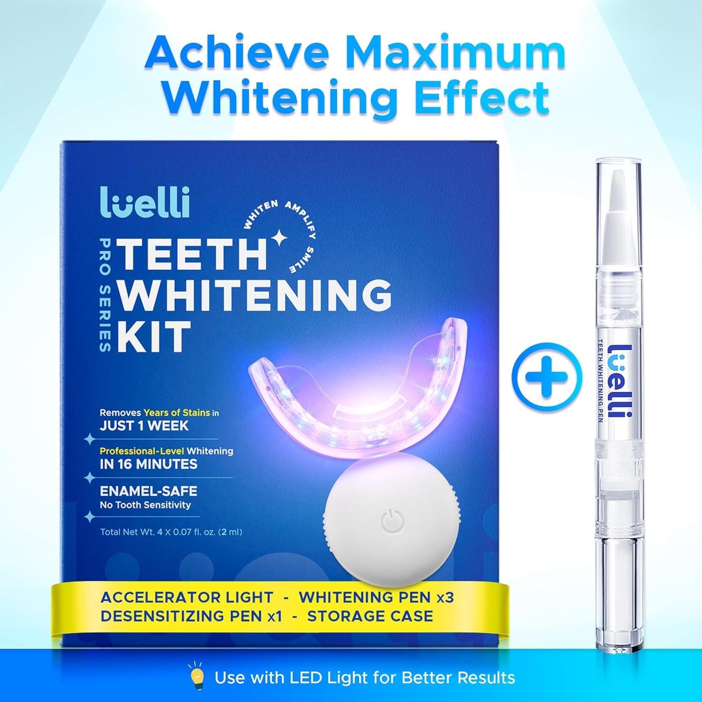 Luelli Teeth Whitening Pen, 50+ Uses - Travel Size Professional Tooth Whitener Gel, Extra Strength Organic Teeth Bleaching Gel for Sensitive Teeth, Instant Stain Removal, Simply White Smile, 4 Count