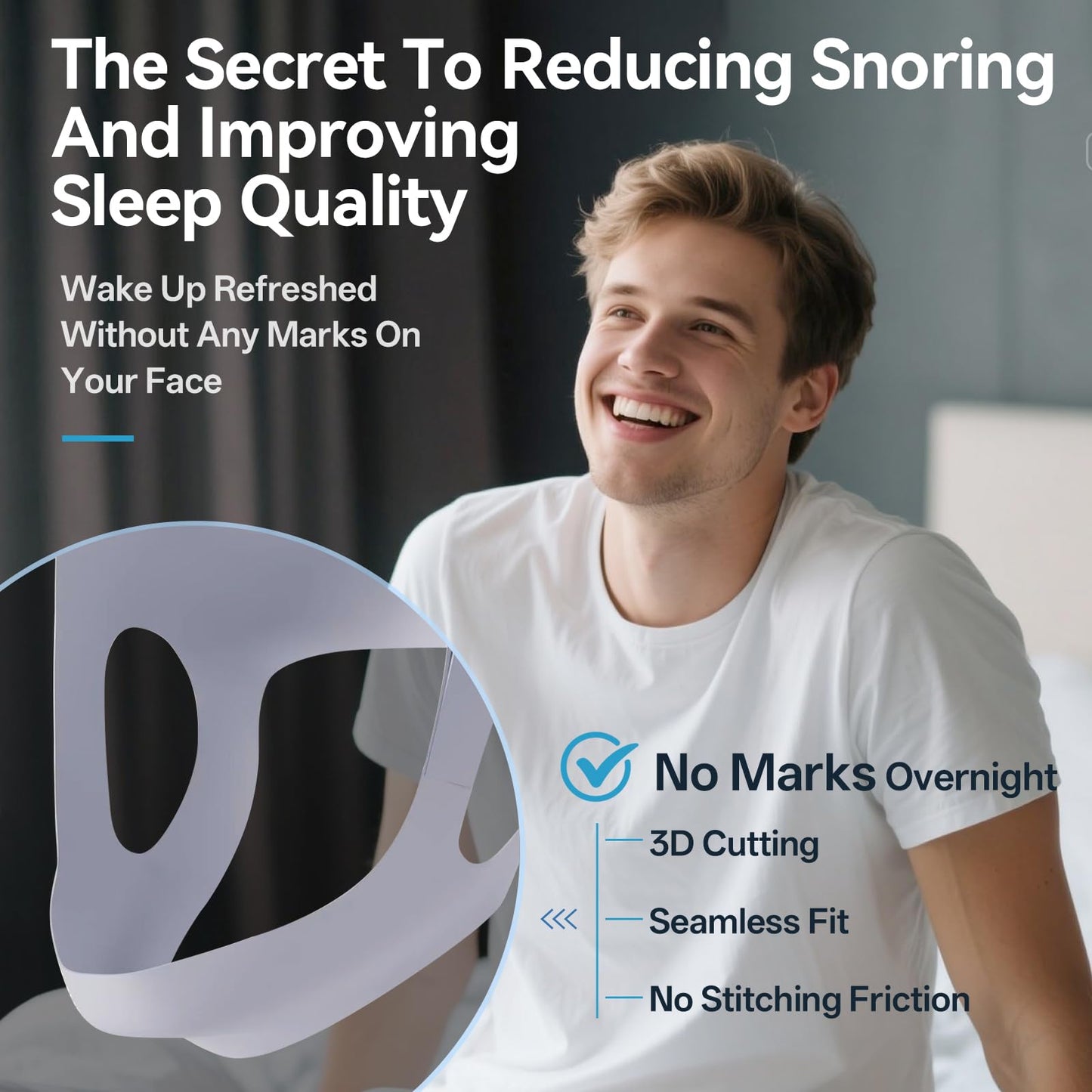 REROIO Chin Strap for Sleeping with 4-Side Adjustment, Anti Snoring Chin Strap Elasticity for Adults, Anti Snoring Devices Breathable and Durable, Snore Stopper for CPAP Users, Gray, M, 2packs