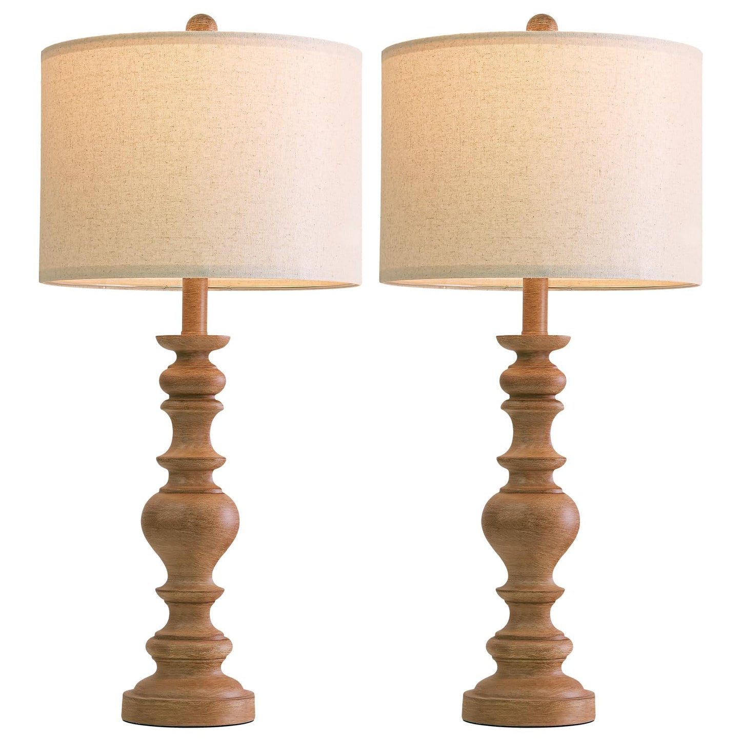 Bobomomo 27  Light Brown Table Lamps Set Of 2  Large Farmhouse Resin Lamps With Linen Shades  Rustic Vintage Lamps For Living Room  Bedroom  Console Table Or Entryway Home Lighting