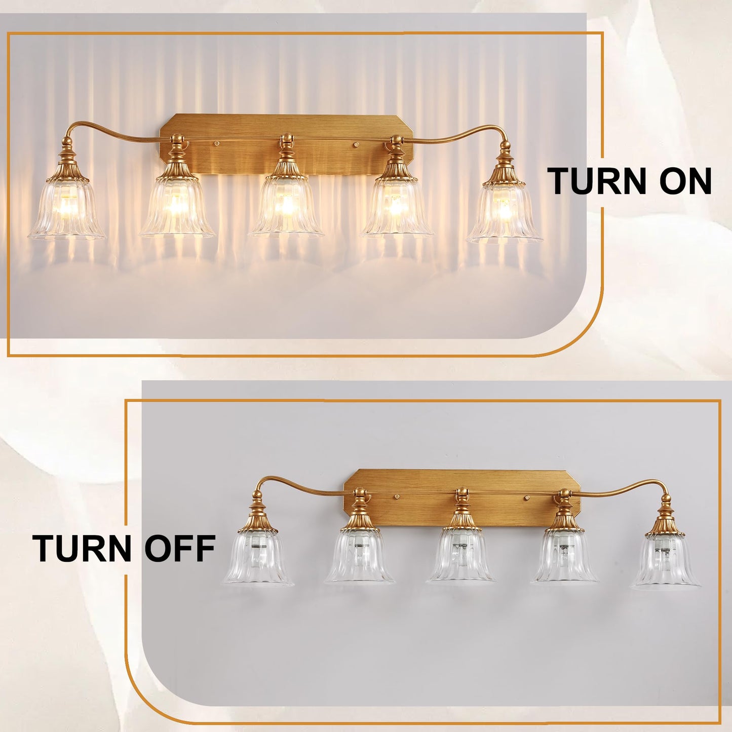 Lmnlvn Bathroom Vanity Gold Light Fixture  5 Lights Bathroom Lighting Matte Antique Brass Finish With Crystal Glass Shade  Gold Vintage Vanity Light For Bathrooms