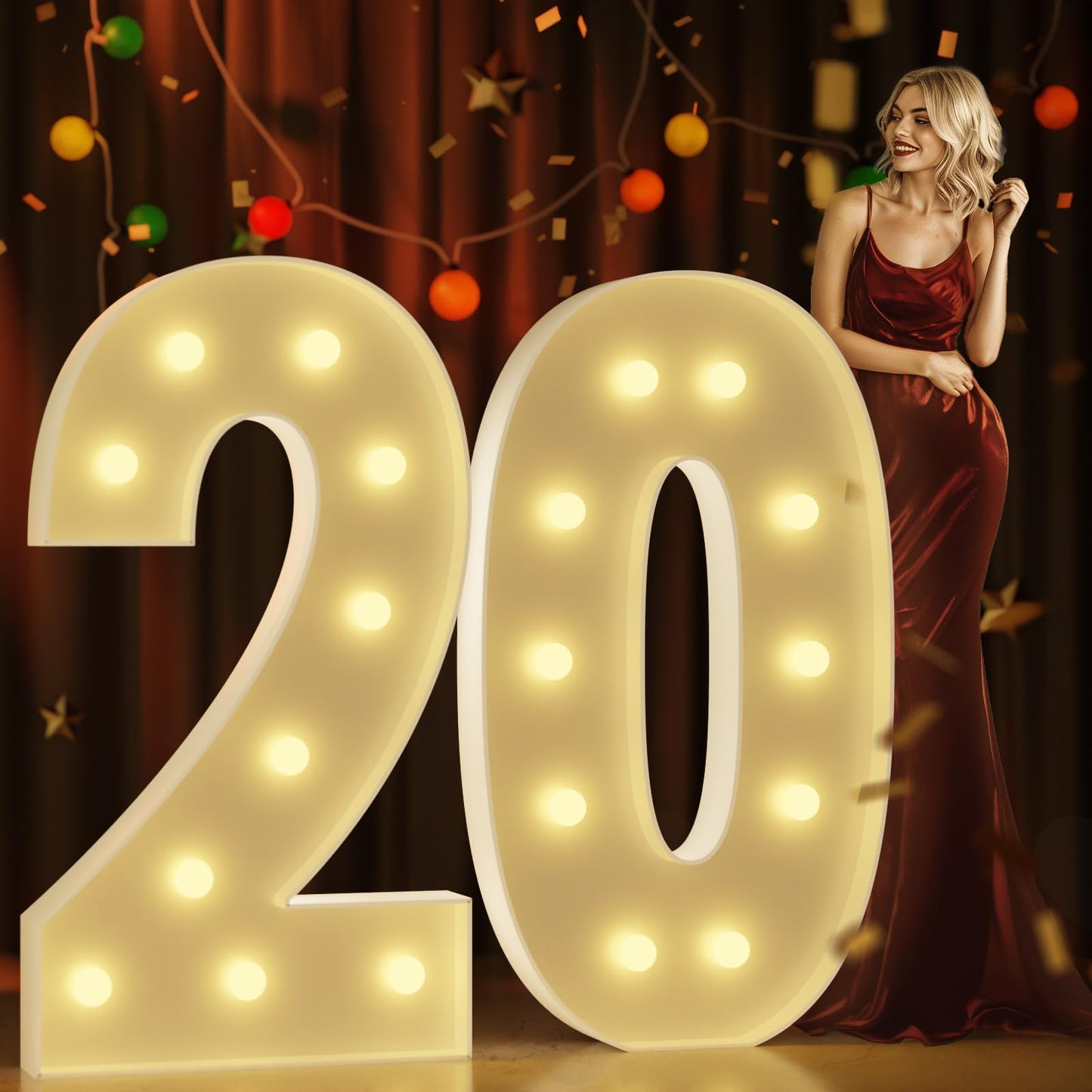 Marquee Numbers 4 Feet Tall Large Light Up Numbers 20Th Birthday Decorations Girl Boy Big Yellow Light Outdoor Anniversary Decorations Balloon Arch Kit Party Backdrop 20
