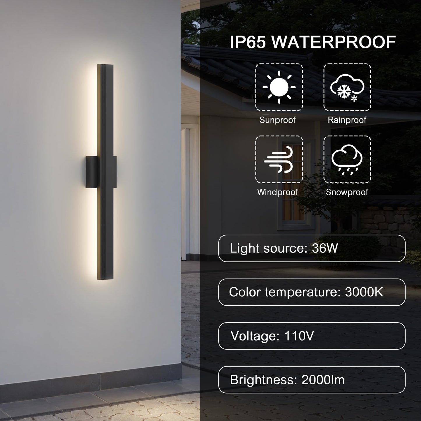 Lamqee 31.5 In Aluminum Long Outdoor Wall Light  3000K 2000Lm Integrated Led Waterproof Ip65  Linear Modern Exterior Lighting Fixtures Wall Mount Outside Sconce For House Porch Patio Garage Front Door