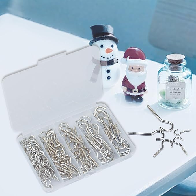 125 Pieces of Screw Cup Hook Set 5 Sizes Ceiling Small Hooks Wardrobe Decoration Hanging Accessories for Hanging Outdoor or Indoor use (0.98" 1.41" 1.57" 1.96" 2.36") (Silver)