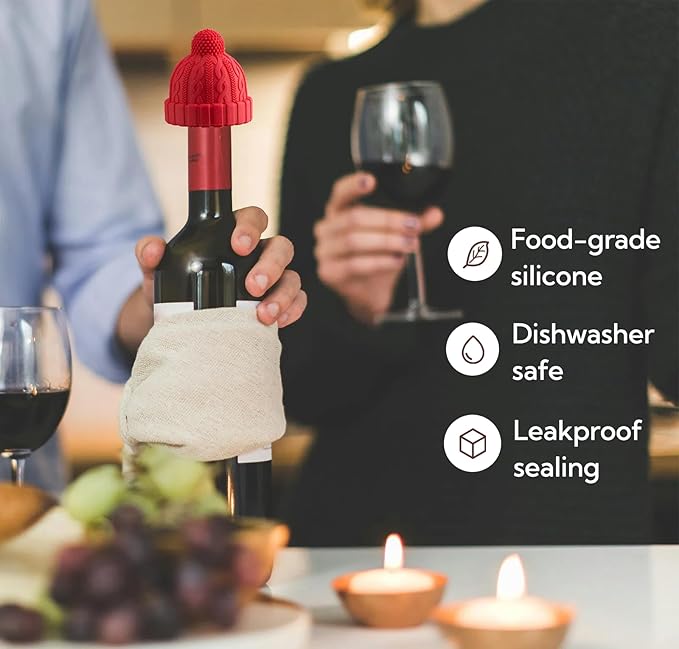 Silicone Wine Bottle Stopper, Reusable Wine Saver to Keep Wine Sealed/Fresh, Fun Wine Stoppers with Knitted Hat Design, Great Choices for Wine Lovers - Standard Bottles Are Applicable(Red)