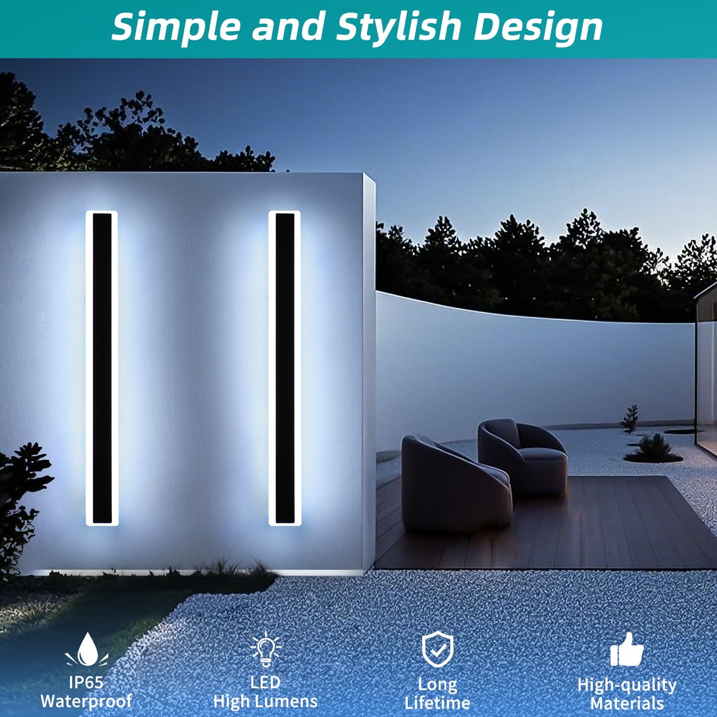 Mikeru 2Pack 47.2Inch Long Led Wall Light  6000K Cool White Modern Outdoor Wall Light Ip65 Waterproof Black Acrylic Porch Exterior Lighting Fixtures  Exterior Wall Mount Lights