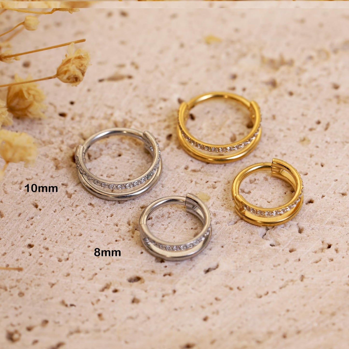 JALZEMPL Gold Nose Rings Hoops 316L Surgical Steel Flower Nose Ring Silver Septum Rings 16g Clicker Daith Hinged Piercing Jewelr