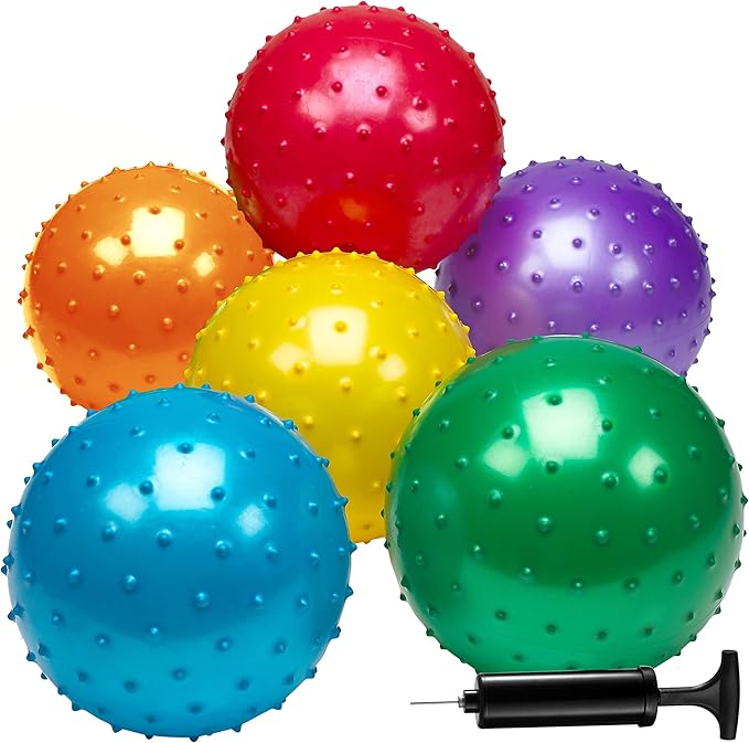 Bedwina Knobby Balls - Bulk 7 Inch Sensory and Spiky Massage Stress Balls for Toddlers, with Pump, Fun & Bouncy for Toddle...