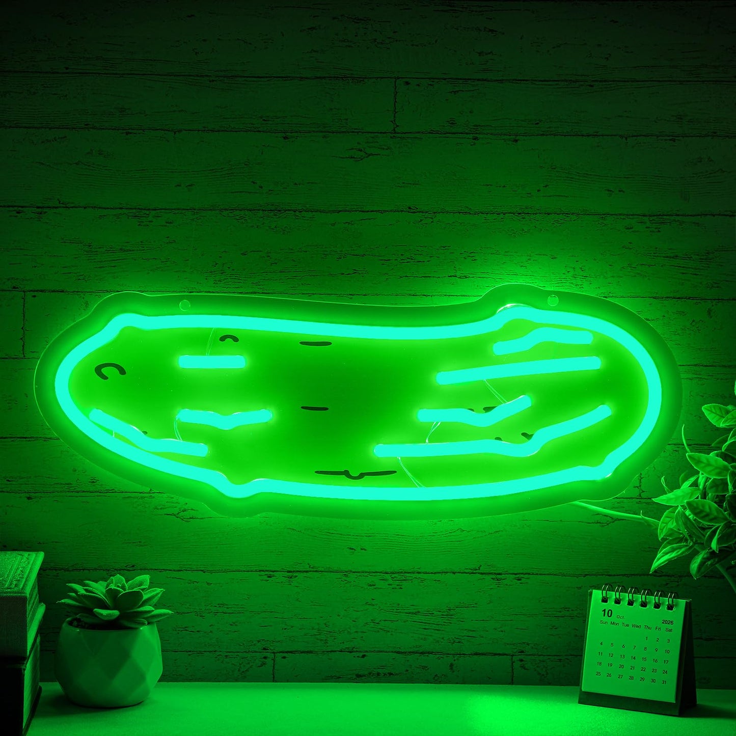 Glooglitter Fun Cucumber Neon Sign Green Cucumber Neon Light for Wall Decor Green LED Light up Bar Signs for Kitchen Bedroom Bar