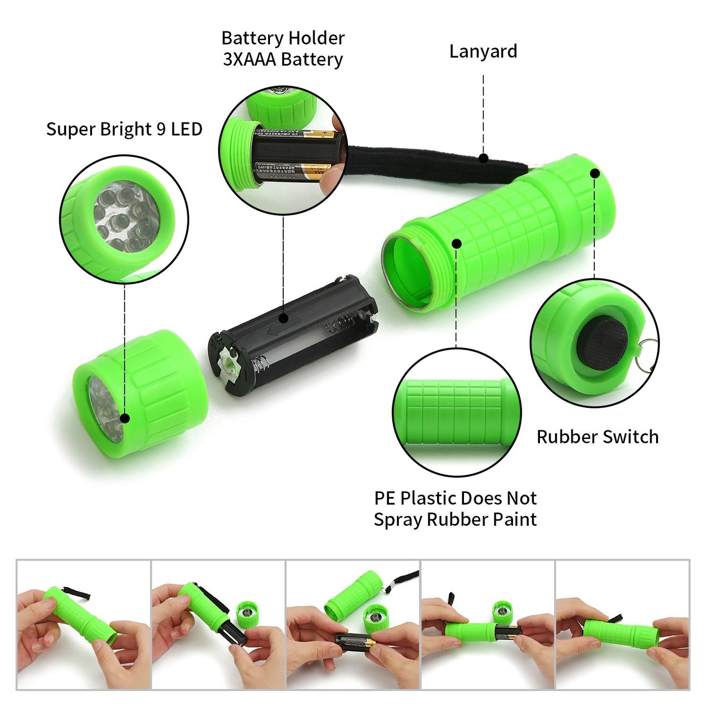 Whaply Mini Flashlight Set, 30-Pack, 9-LED Handheld with Lanyard, Includes AAA Batteries, Multi-Color for Kids, Camping, and Emergencies