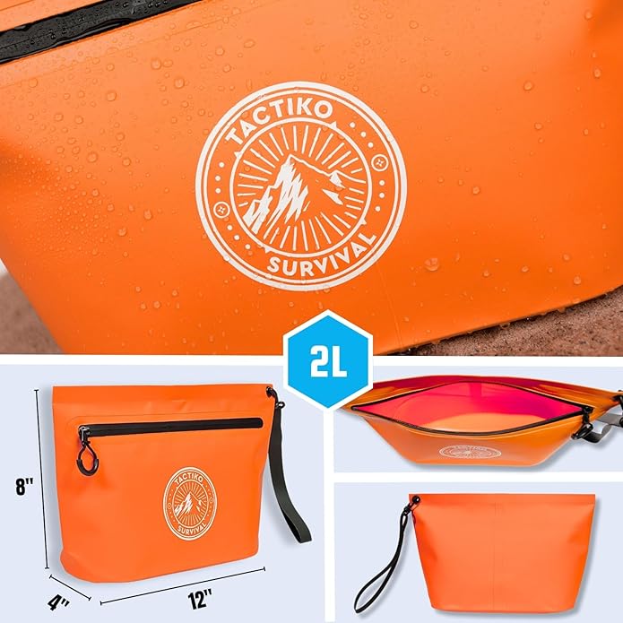 Tactiko Heavy-Duty 2L Splash Water Resistant Zipper Pouch - Hold-All Organizer for Dry Bags, Travel Bags