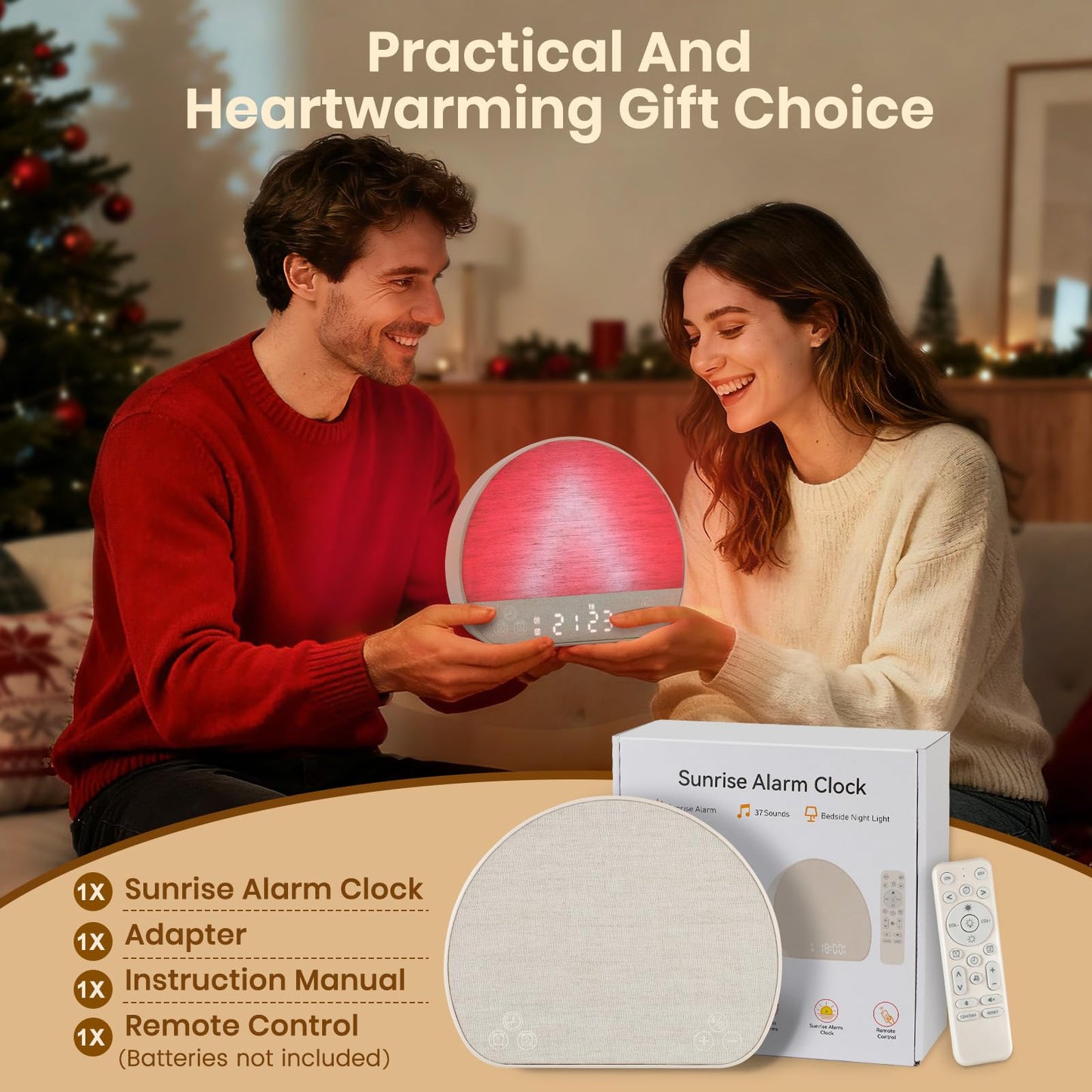 JONRRYIN Sunrise Alarm Clock, Sound Machine Alarm Clock for Bedroom| Wake Up Light for Heavy Sleepers Gift- Bluetooth, Tap to Snooze, USB Charging, 37 Sounds, 15 Colors, Timer, Dual Alarms, Dimmable