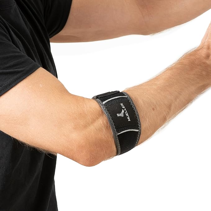 MUELLER Sports Medicine Hg80 Premium Tennis Elbow Support Strap, Elbow Pain Relief Brace For Men and Women, Black,