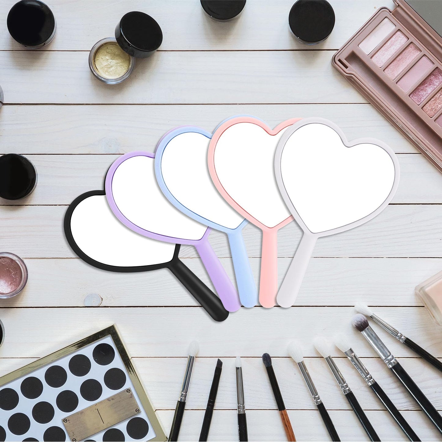 Threehoney 50 Pcs Heart Shaped Handheld Mirror with Handle Bulk Small Portable Travel Makeup Hand Held Mirror 3.15 x 4.72 Inch M