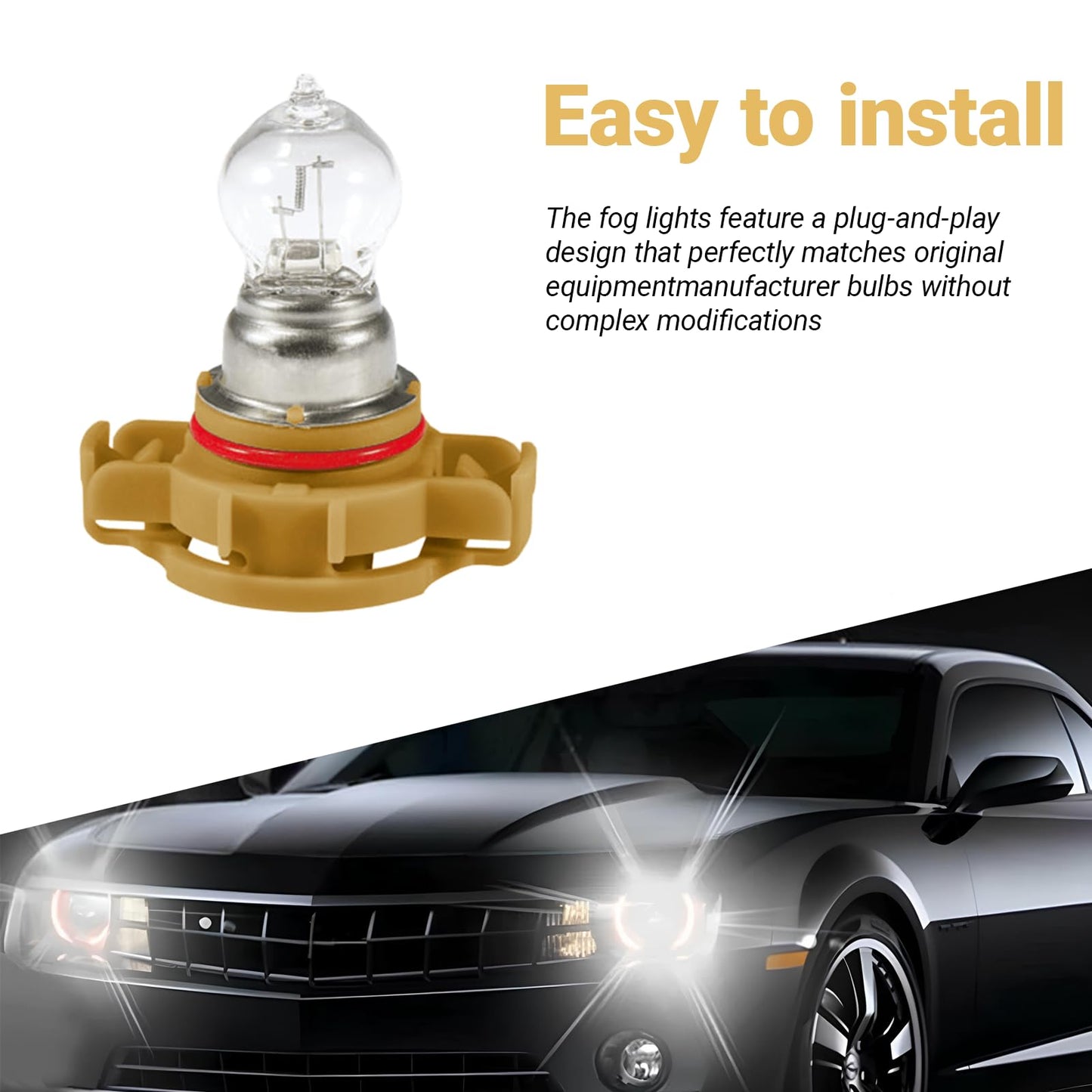 Yytqp 2 Pcs Psx24W Car Fog Light Bulb  12V Daytime Running Lamps  Turn Signal Bulb  Brake Light  Reversing Light Bulb  Automotive Clear Glass Bulbs Lighting Accessory  Universal For Most Cars (White)