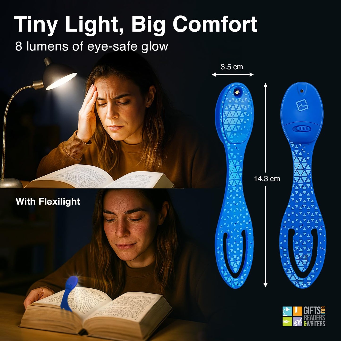 Gifts For Readers & Writers 2-In-1 Led Clip-On Bookmark Light | Battery Operated | Blue | Model 4947 | Essential For Book Lovers