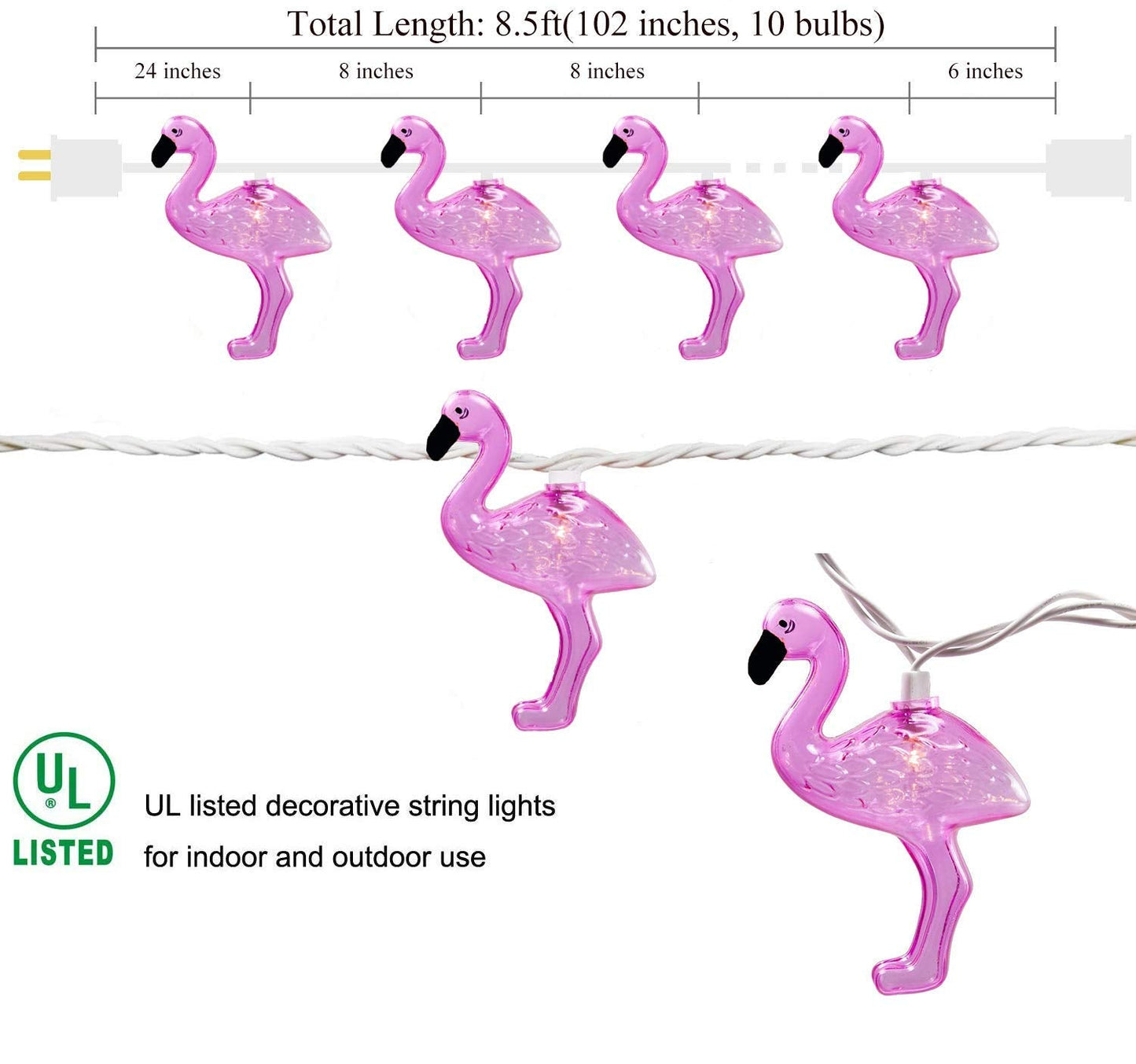 Sunsgne Pink Flamingo Outdoor String Lights - Fun Summer Patio Decor, Plastic Glass, Perfect For Parties And Bedrooms