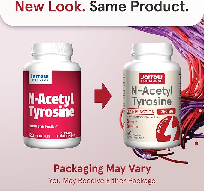 Jarrow Formulas N-Acetyl Tyrosine 350 mg, Brain Support Supplement, Dietary Supplement, Contains Vitamin B6 for Amino Acid Metabolism, 120 Capsules, 120 Day Supply