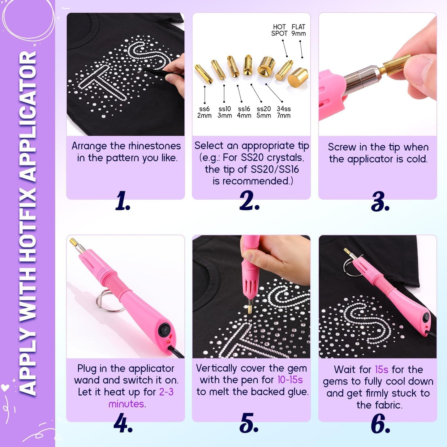 6000Pcs Hotfix Rhinestones for Clothing, Siam SS12 Iron On Flatback Glass Gems, Bedazzler Crystals Rhinestones for Crafting Clot