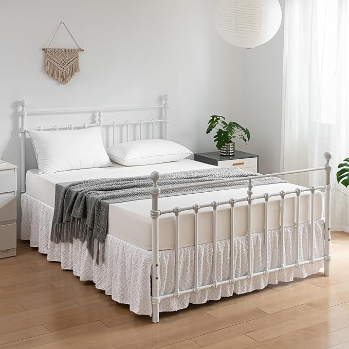 Tufted Bed Skirt,Ruffled Bed Skirt with Split Corners Jacquard Embroidery, King Bed Skirt 14 Inch Drop, King Size Bed Skirt White for Ruffled Bed Skirt with Split Corners, Bed Skirt King Size