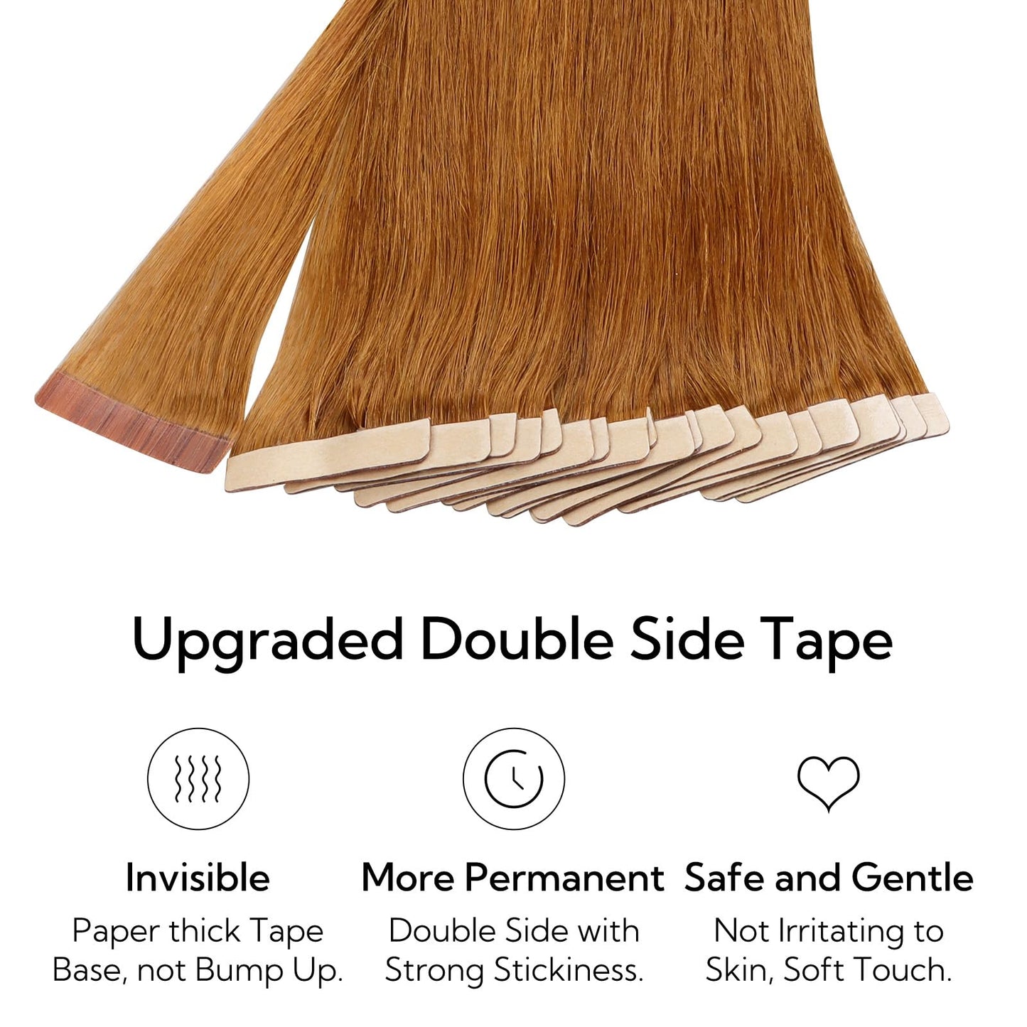HOTBANANA Tape in Hair Extensions, 18 Inch 20pcs 50g Auburn Ginger Straight Remy Human Hair Tape Extensions