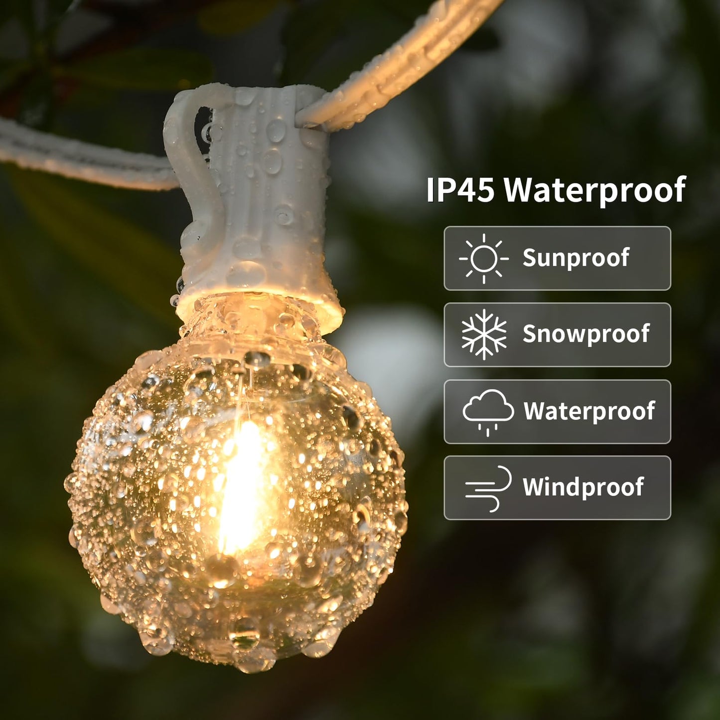 Arbrac 100ft Dimmable G40 LED String Lights, 2-Pack, Shatterproof Bulbs, Waterproof, White Wire