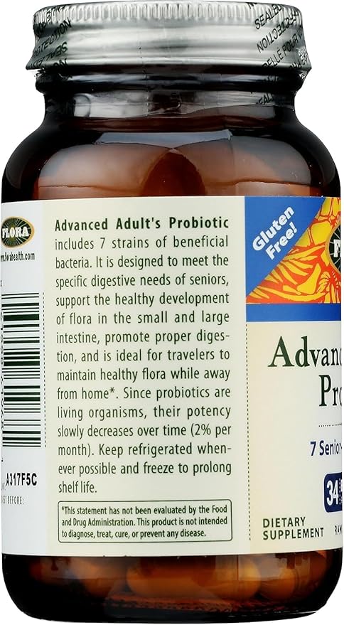 Flora - Advanced Adult's Blend Probiotic, Seven Senior-Specific Strains, Gluten Free, Raw Probiotic with 34 Billion Cells, 30 Capsules
