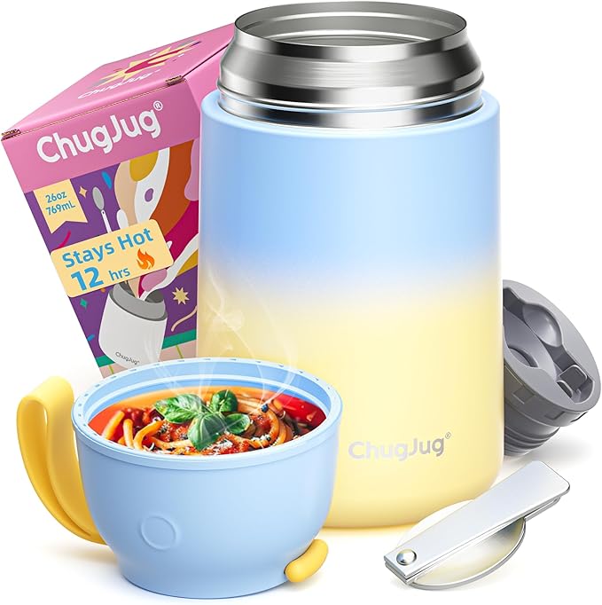 Thermo for Hot Food for Adults Kids | Wide Mouth, 26 oz Insulated Food Jar with Spoon, Leakproof Soup Thermo for School Office Travel, Thermal Steel Lunch Container Easy to Carry (Light Blue)