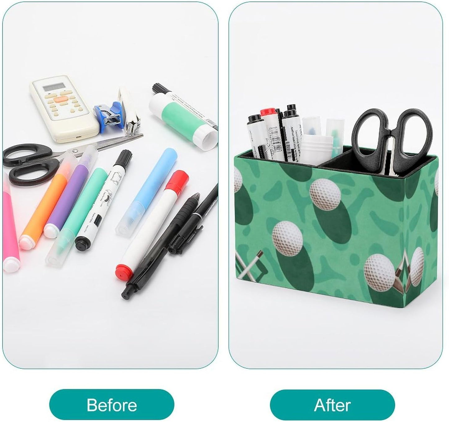 Golf Balls Pattern Lether Pen Holder for Desk Makeup Brush Holder Office Organizer Desk Accessory for School Office