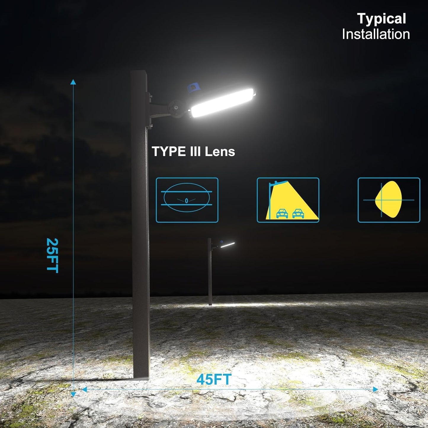 Lightdot Etl 150W Parking Lot Lighting 21000Lm(150Lm/W) 5000K Led Parking Lot Lights With Smart Photocell Ip65 Waterproof Arm Mount Led Pole Light For 16~30Ft Height-2Pack 7Yrs Warranty