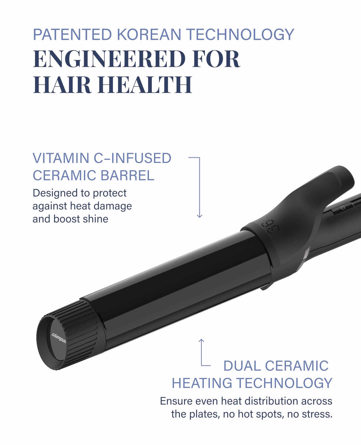 GLAMPALM Professional Curling Iron 1.6 - Long Barrel Ceramic Hair Curler for Women, Korea's No.1 Salon Hot Tool, 5 Temps & 30s H