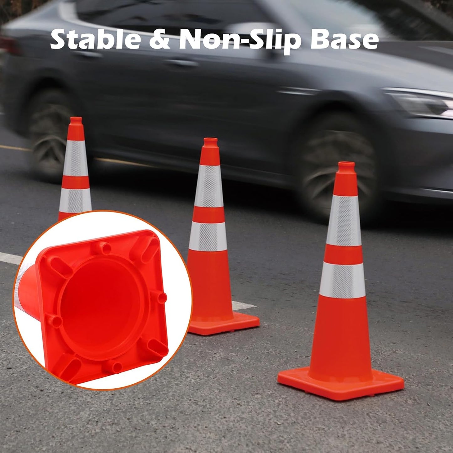 4 Pack 28" Traffic Cones – Durable Orange PVC Safety Cones with Reflective Collars for Parking, Construction, Roadwork & Driving Practice