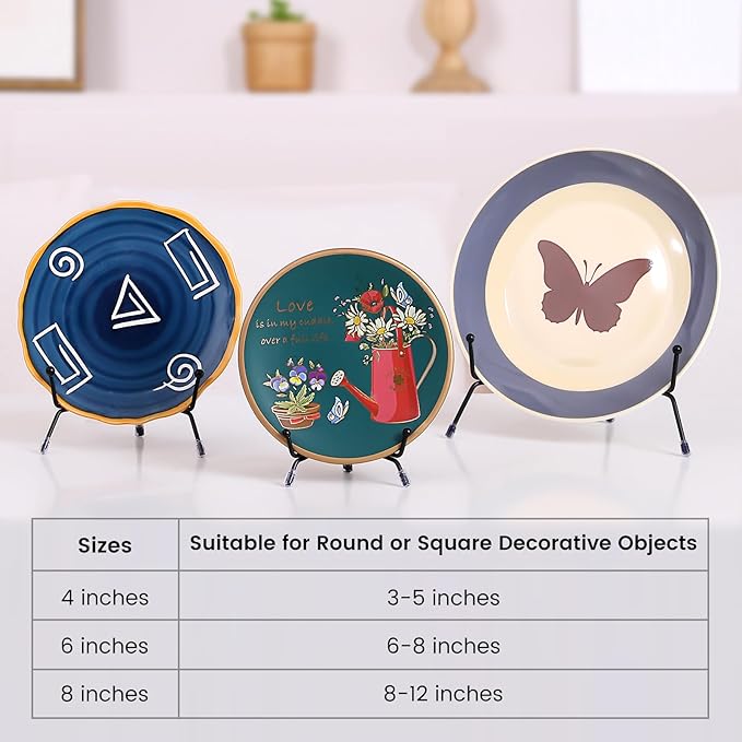 6-Pack Upgraded Anti-Slip Plate Stands for Display, 4/6/8 Inch Decorative Iron Plate Holders, Easel, Frame, Book, Card, Plaque, Picture Display Stands
